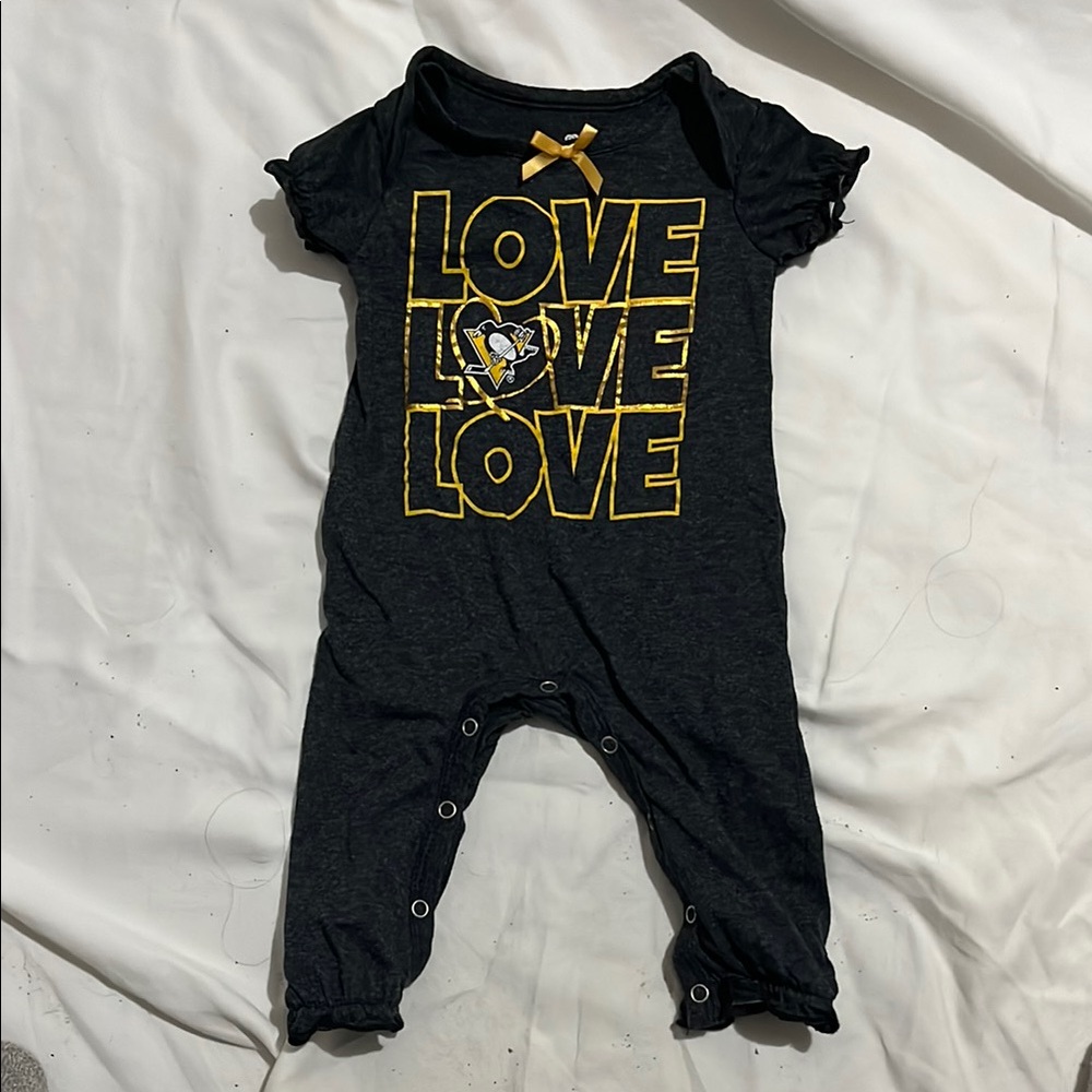Black and Gold Bodysuit with Ruffle Sleeves Pittsburgh penguins
